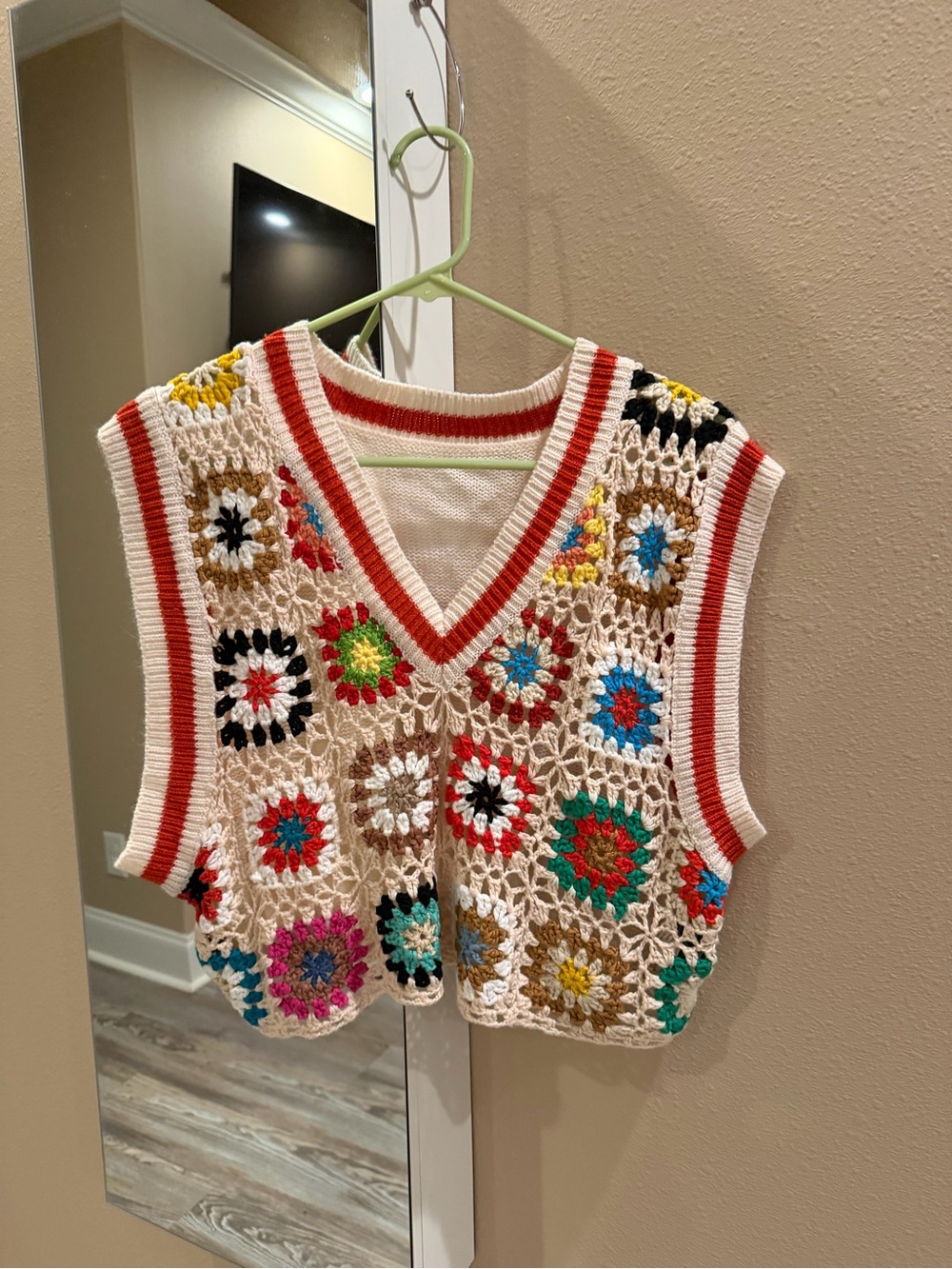 H&M Crochet Floral Multi-Color V-Neck Sweater Vest
